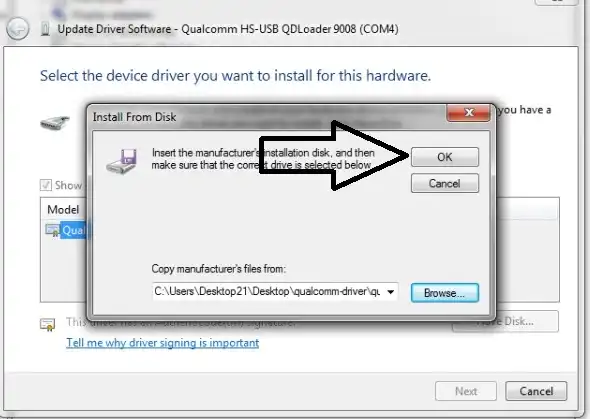 Click OK after selecting the INF file